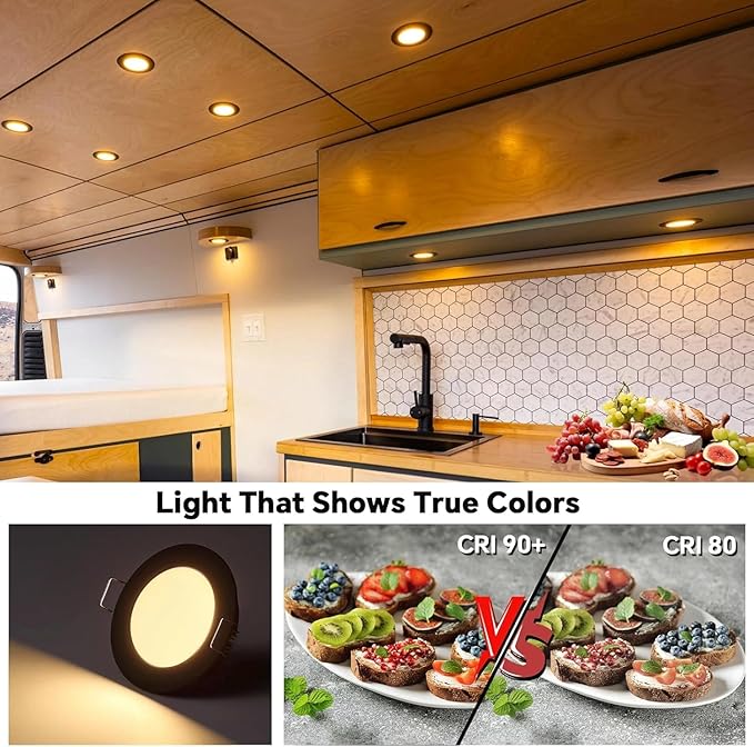 Spring-Type 12 Volt Recessed Lights for RV Boat Trailer Camper-Warm White 2800K 3W 270 Lumens, Low Voltage Downlights Dimmable, Pack of 4