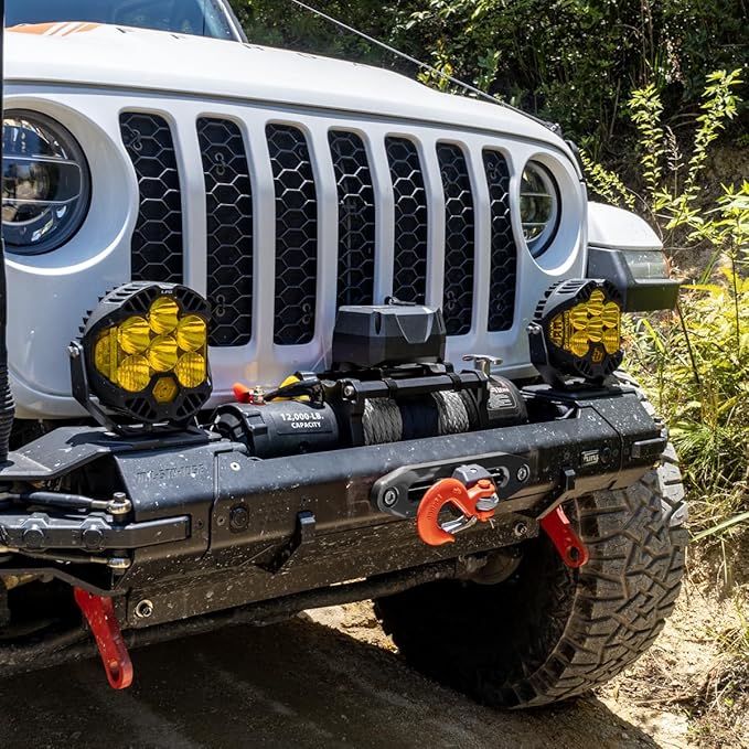 RUGCEL WINCH 12000lb 12V Truck Waterproof Electric Black Synthetic Rope Electric Winch with Hawse Fairlead,Wired Handle,2 Wireless Remote Control, Trailer Winch