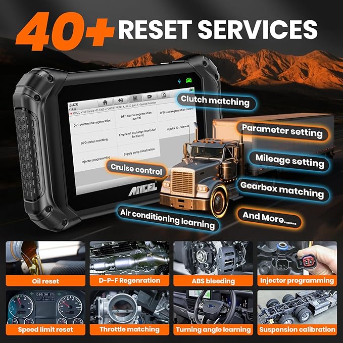 ANCEL V5 HD PRO Heavy Duty Truck Scanner, New Bi-Directional Control Diesel Full System Diagnostic Tool with 40+ Resets, ABS SRS D-P-F Regen, Lifetime Free Updates for Semi Trucks Commercial Vehicles