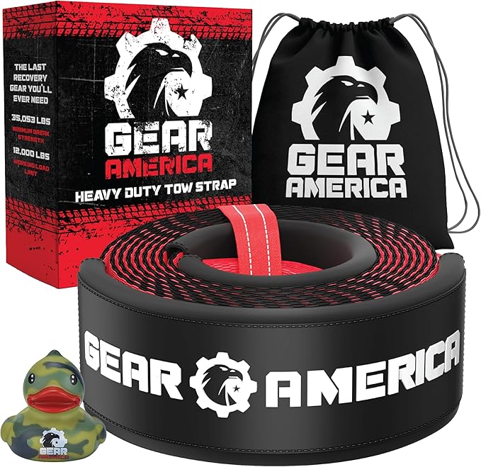 GearAmerica Heavy Duty 3"x20' Tow & Winch Strap - Tree Saver with 35,053 lb Break Strength - Offroad Recovery Rope, Weather Resistant - Triple Reinforced Loops (Red) - Tow Strap
