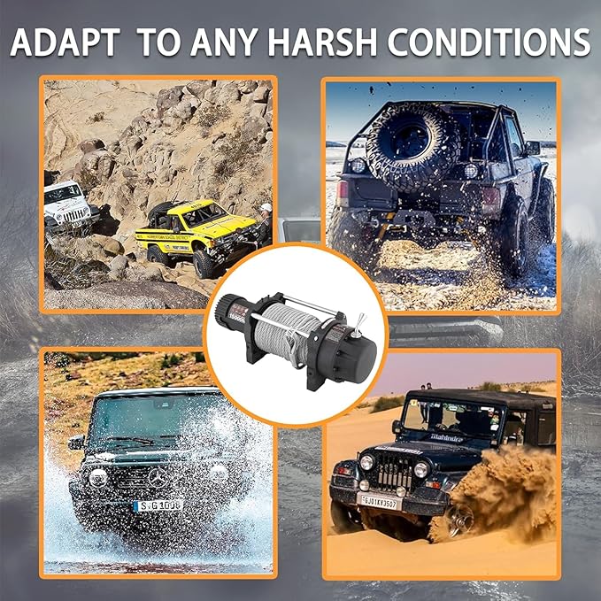 12V 15000LBS Electric Winch Steel Rope Electric Winch for Towing ATV/UTV Off Road with Mounting Bracket Wireless Remote,Black