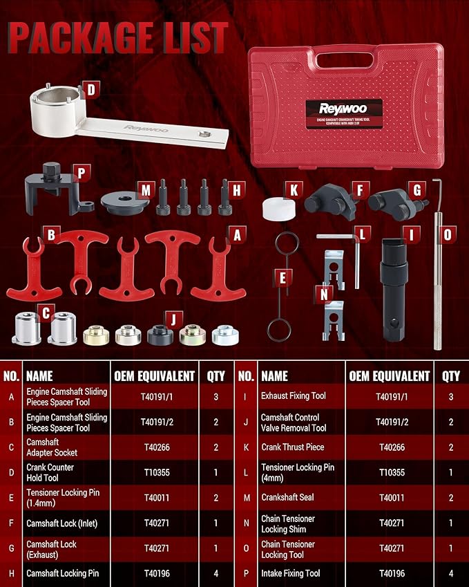 EA888 Timing Tool Kit Compatible with Audi VW VAG 2006-2018 1.8 2.0 TSI TFSI Engines Camshaft Crankshaft Timing Tool T40191 T10352 T10368 T40196 T10354 T10060A T40011 T40098 T40267 T40271