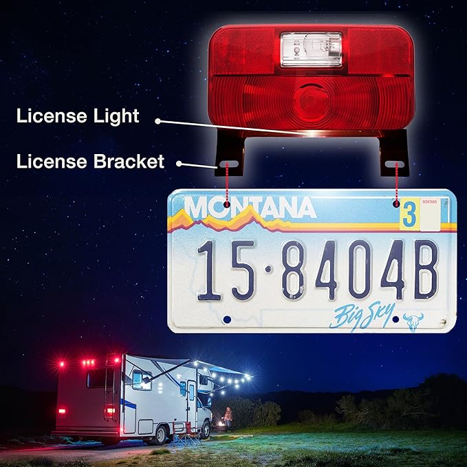 Lumitronics Red Surface Mount Stop/Turn/Tail, License Bracket/Light for RV, Trailer, Camper, 5th Wheel and Motorhomes (Black)