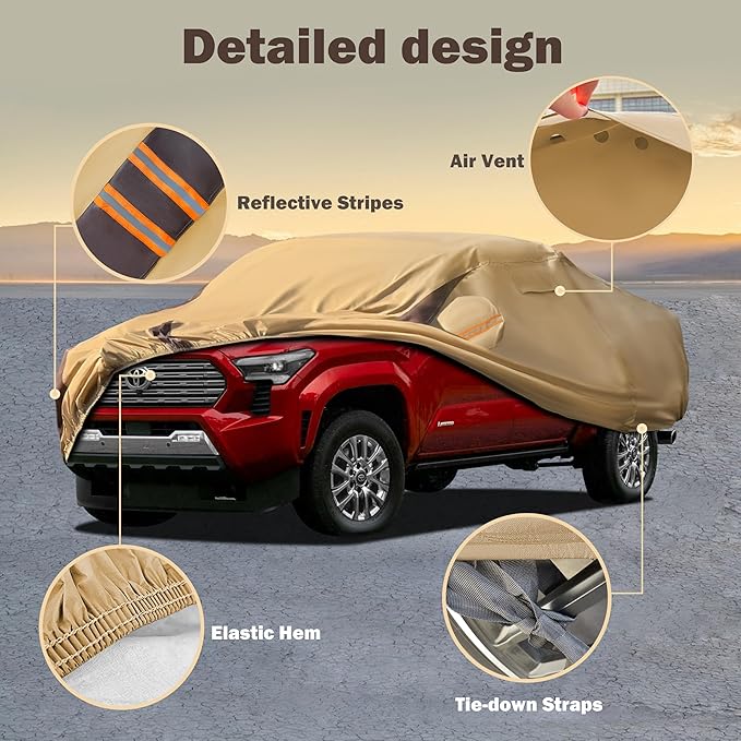 Tacoma Car Cover Waterproof All Weather Compatible with Tacoma 2005-2024, Outdoor Heavy Duty Anti-UV Car Covers Rain Sun Snow Protection with Zipper and Windproof Buckle