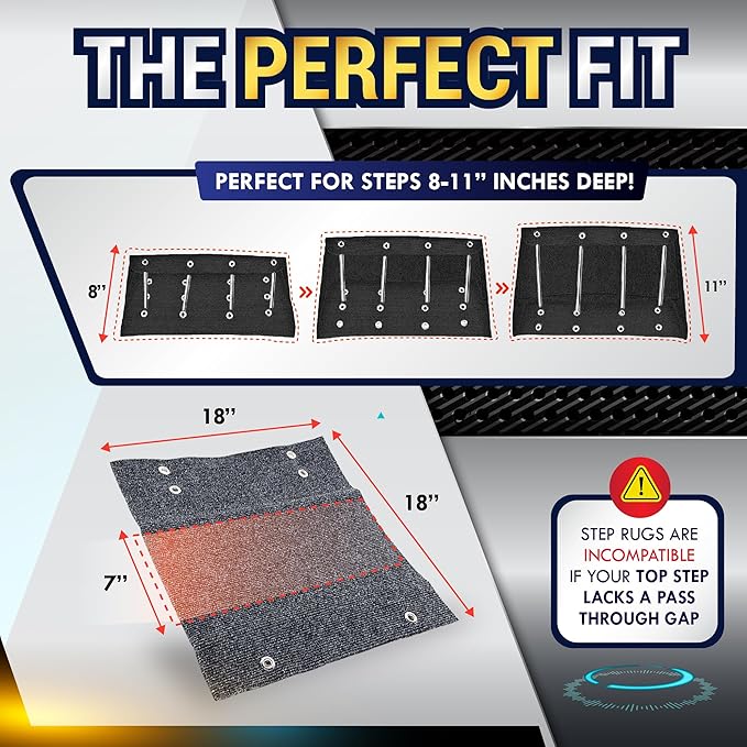 LATCH.IT RV Step Covers 3 Pack | 18-inch Wide Camper Step Covers Fit 8-11" Deep Stairs | Gray RV Stair Covers | Straight RV Step Carpet | RV Stair Carpet | Keep Your RV Cleaner with our RV Step Cover!