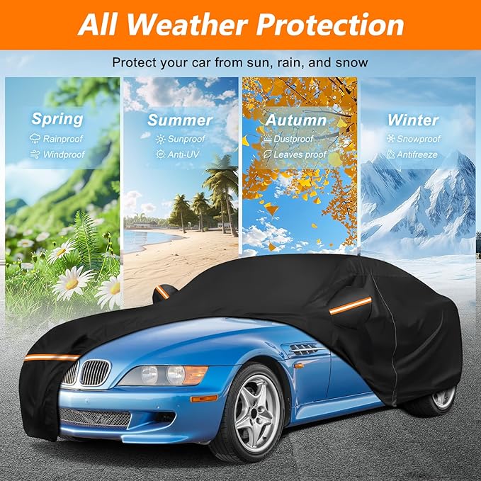 Car Cover for BMW Z3, Z4 1996-2008, Waterproof 210D Oxford Cloth and Cotton Outdoor Car Covers Windproof Heavy Duty All Weather Windproof Outdoor Full Car Cover for Cayman/Spyder 1997-2024