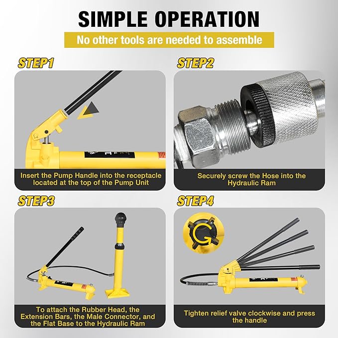 YELLOW JACKET 10 ton Porta Power Kit Hydraulic Ram Jack Pusher Puller Auto Body Frame Repair Tool with Blow Mold Carrying Storage Case for Car Repair,Truck,Farm