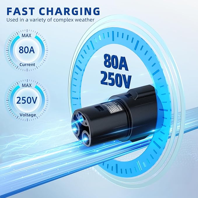 J1772 to Tesla Adapter, Max 80A 250V for Model 3 Y S X, Fast & Seamless Charging at SAE J1772 Stations – Essential for Tesla Owners