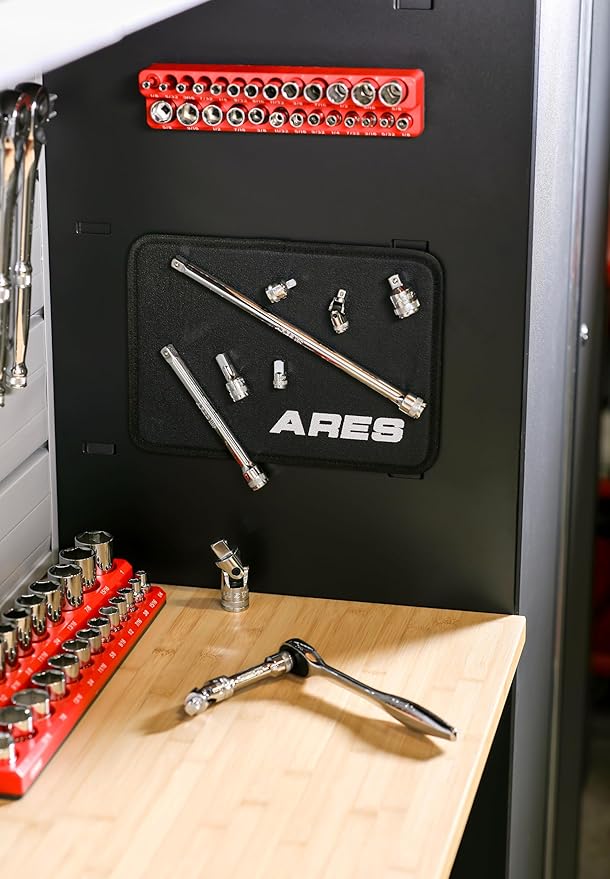 ARES 71270-10-Piece Socket Accessory Set - Premium Chrome Vanadium Steel with Mirror Finish - Includes Socket Adapters, Extensions and Universal Joints