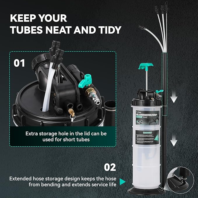 Poafamx 7.5L Oil Extractor Pump Pneumatic/Manual, 2 Gallon Fluid Extractor Pump, Oil Vacuum Change Pump with 5 Tubes and Extended Storage Units for Automotive, Truck, Boats Oil Change (2 Gallon)