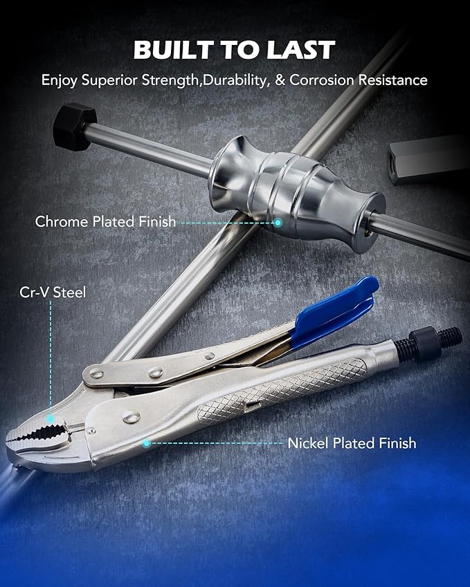 Orion Motor Tech Vise Grip Slide Hammer, 9.8 in Locking Pliers 2 lb Slide Hammer with Quick Release Swivel Connector, Locking Pliers Slide Hammer Set for Nail Bolt Pin Seal CV Axle Removal