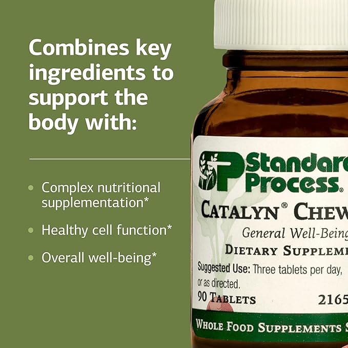 Standard Process Catalyn Chewable - Whole Food-Based Support for Cell Functioning - Includes Vitamins A, D, B6 - Aids Antioxidant Activity - Non-Dairy & Non-Soy - 90 Tablets