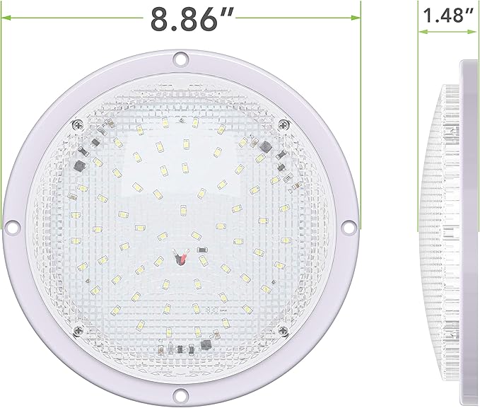 RV Trailer Camper 1000 Lumen 5th Wheel White 8.5" Round Scare Porch 12V LED Light (LED Light 1000 Lumen)