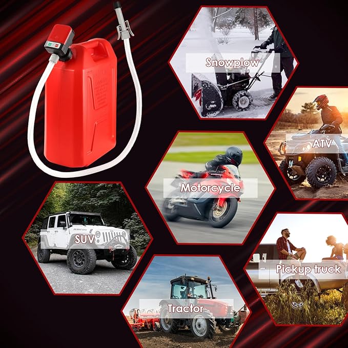 FPOWER Automatic Fuel Transfer Pump - AA Battery Powered, Gas Pump With Quick Flow Control & Stop, Extra Long Hose, Portable for Oil, Diesel, Gasoline