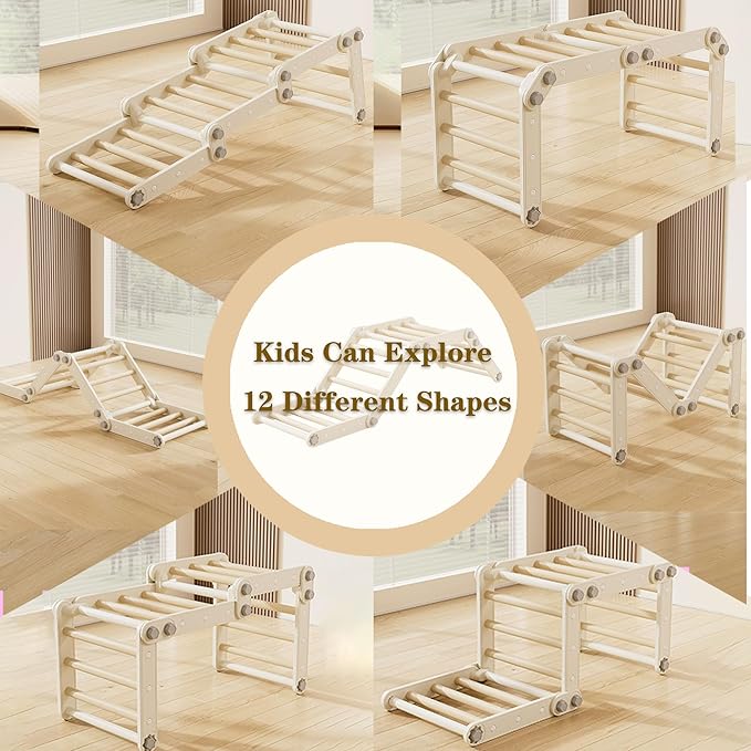 Kids Climbing Toys,Pikler Triangle Set,Plastic Montessori Indoor Play Gym,Multifunction Foldable Indoor Climbing Gym for Kids(Gray)