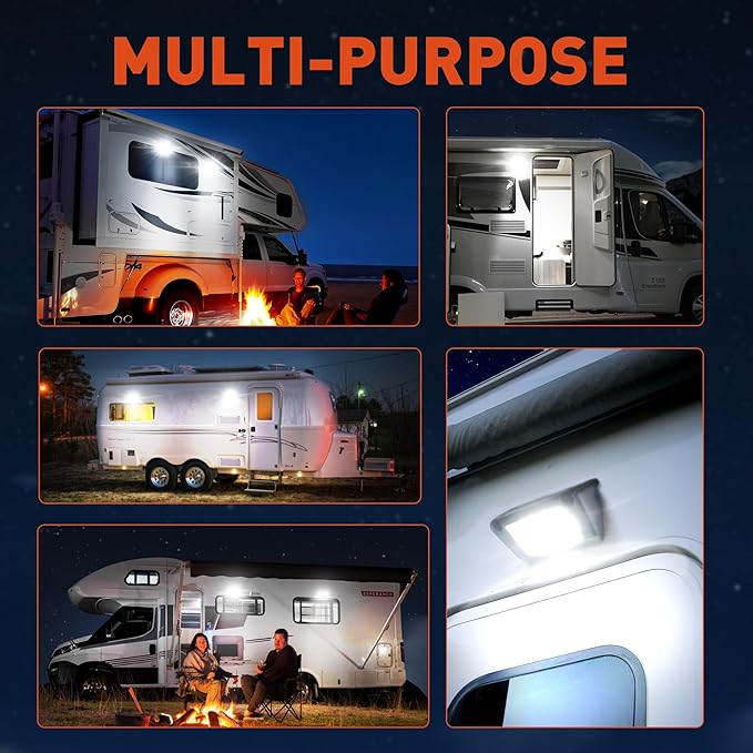 LED RV Exterior Porch Utility Light Waterproof 10-30V DC Low Current 5" Lighting Fixture 45W 2000LM Aluminum Base led Scene Lighting for RV, Trailer, Camper-2 Pack (6000K Nature White)