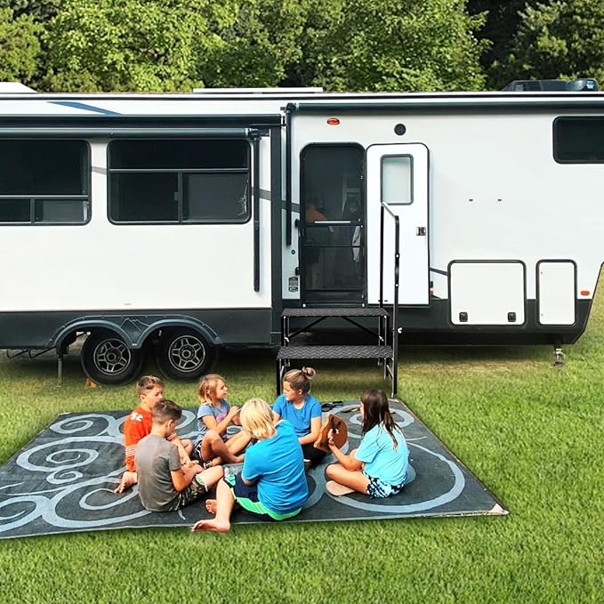 RV Step with Handrail, Foldable 2 Steps with Handle RV Stairs Home Ladder Foldable Stairs for 5th Wheel RV, Hot Tub, Outdoor Spa Pool