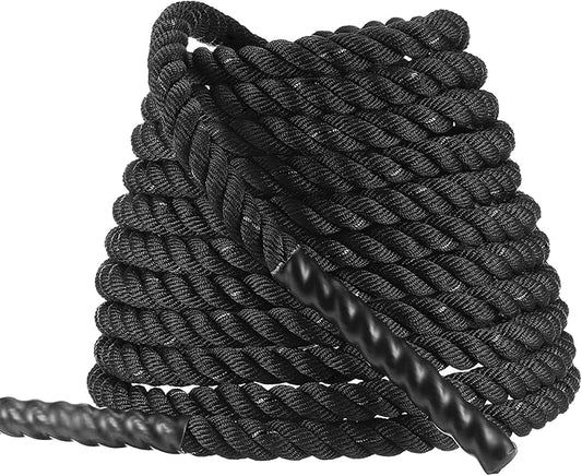 MECCANIXITY Battle Rope 50ft x 1 Inch Polyester Workout Rope Heavy Fitness Exercise Rope for Strength Training Home Gym Muscle Building, Black