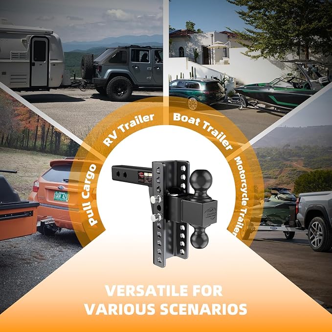 Adjustable Trailer Hitch -Drop Hitch (Fits 2-Inch Receiver) -8" Drop/Rise Tow Hitch, 2" & 2-5/16" Ball Hitches for Trucks -21,500 GTW Hitch Ball Mount with Anti-Theft Locking Hitch Pins