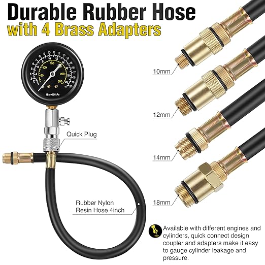 9 Pieces Automotive Compression Tester Kit and Spark Plug Tester, Universal Car and Motorcycle Engine Testing Tools for Cylinder Pressure Gauge (Black)