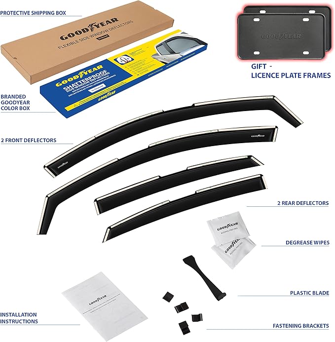 Goodyear Shatterproof in-Channel Window Deflectors for Kia Forte 2019-2024, Rain Guards, Window Visors for Cars, Vent Deflector, Car Accessories, 4 pcs - GY008163