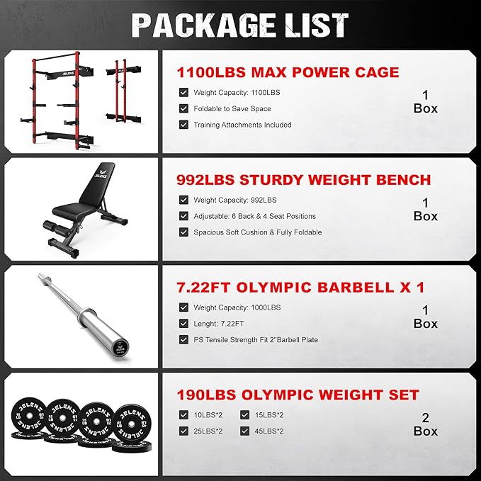 Folding Squat Rack, Wall Mounted Power Rack for Home Gym, Space Saving Multi-Functional Power Cage with Attachments