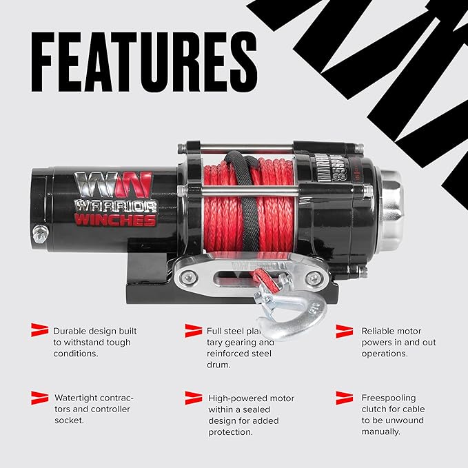 Warrior Winches Ninja 3500 lbs - Premium 12V Electric ATV/UTV Winch with Synthetic Rope, Compact and Powerful 12 Volt ATV Winch - Comes with Wireless Remote - Perfect for ATV, UTV, Boat, Trailer