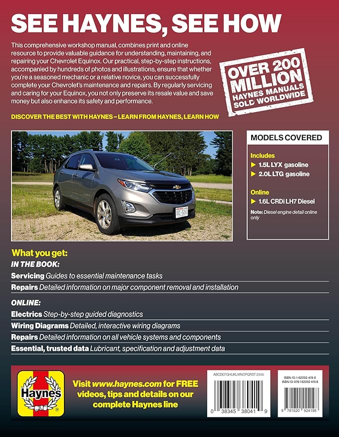 Haynes Chevrolet Equinox (2018-2022) Repair Manual – Maintenance, Troubleshooting, Wiring Diagrams, Step-by-Step DIY Instructions.