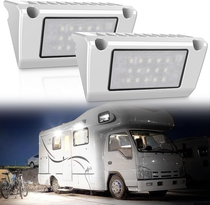 LED RV Exterior Porch Utility Light White Waterproof 10-30V DC Low Current 5" Lighting Fixture 45W 2000LM Aluminum Base led Scene Lighting for RV, Trailer, Camper-2 Pack (6000K Nature White)