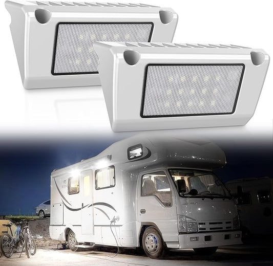 LED RV Exterior Porch Utility Light White Waterproof 10-30V DC Low Current 5" Lighting Fixture 45W 2000LM Aluminum Base led Scene Lighting for RV, Trailer, Camper-2 Pack (6000K Nature White)