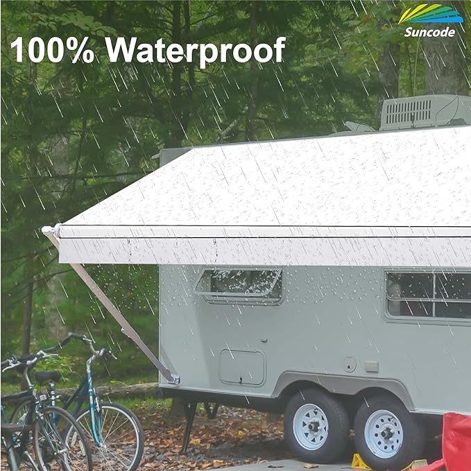 Suncode RV Awning Fabric Replacement Waterpoof Universal Outdoors Canopy for Camper,Trailer,and Motorhome Awning Replacement Premium Grade Vinyl RV Canopy Replacement 14'(Fabric 13'2") Black