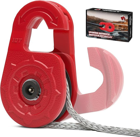 Towing Winch Snatch Block Hook, Separate Pulley Block, Tow Winch Hook, Multiple-Purpose G80 Heavy Duty Forged Winch Hook Snatch Block Pulley, 22Tons(46,051lbs) MBS, for Synthetic Rope, Red