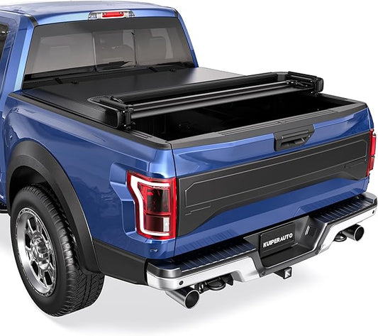 Quad 4-Fold 6.5 FT Soft Folding Truck Bed Tonneau Cover Compatible with 2009-2014 Ford F150 F-150 Styleside Fourth Fold (Excl Raptor Series) Without Utility Track System Truck Bed Cover