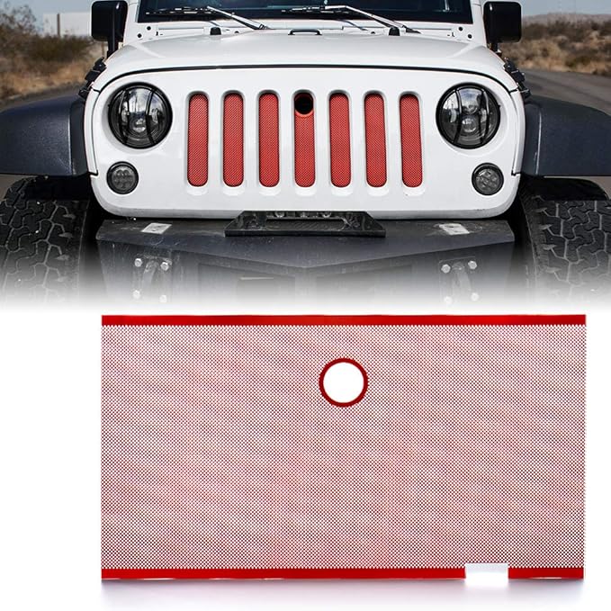Xprite Red Aluminum Alloy Mesh Grill Insert with Hood Lock Hole Compatible with 2007-2018 Jeep Wrangler JK JKU Stock Grille