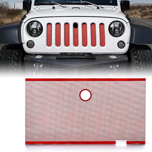 Xprite Red Aluminum Alloy Mesh Grill Insert with Hood Lock Hole Compatible with 2007-2018 Jeep Wrangler JK JKU Stock Grille