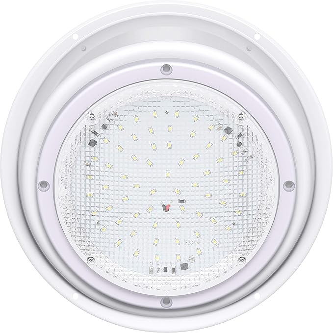 RV Trailer Camper 5th Wheel White 8.5" Round Scare Porch 12V LED Light 600 LM with Angled Bezel (LED Light with Angle Bezel)