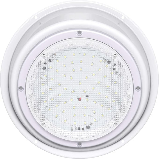 RV Trailer Camper 5th Wheel White 8.5" Round Scare Porch 12V LED Light 600 LM with Angled Bezel (LED Light with Angle Bezel)