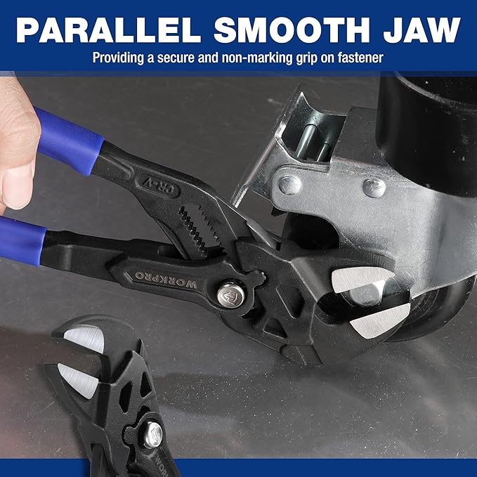 WORKPRO Pliers Wrench Set, 7 & 10-Inch CR-V Construction Wrench Pliers, Adjustable Parallel Smooth Jaw Pliers, Black Finish, Groove Lock Mechanism