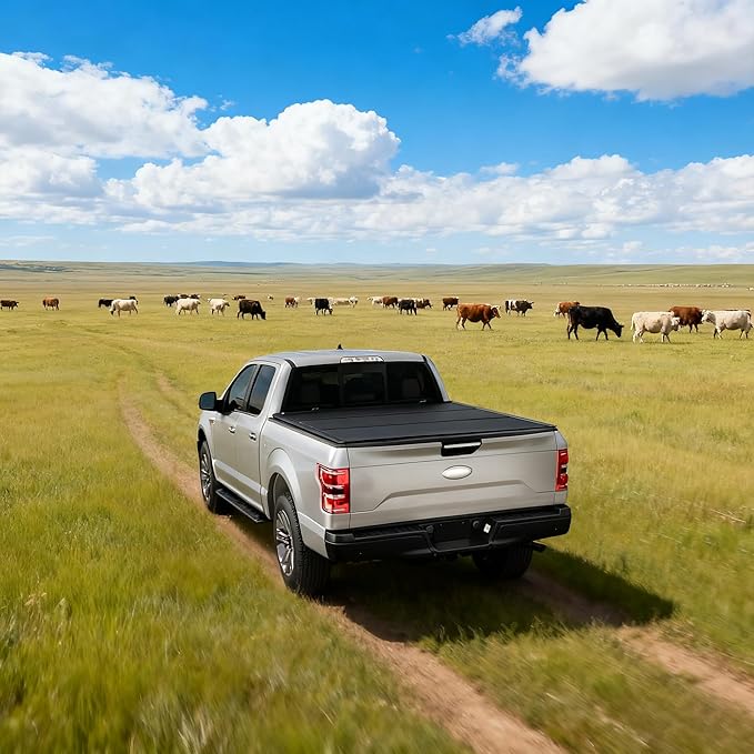 HTL Low-Profile Hard Tri-Fold Tonneau Cover Compatible with 2015-2025 Ford F-150 with 5.5ft Bed (67") Truck Bed w/Track System