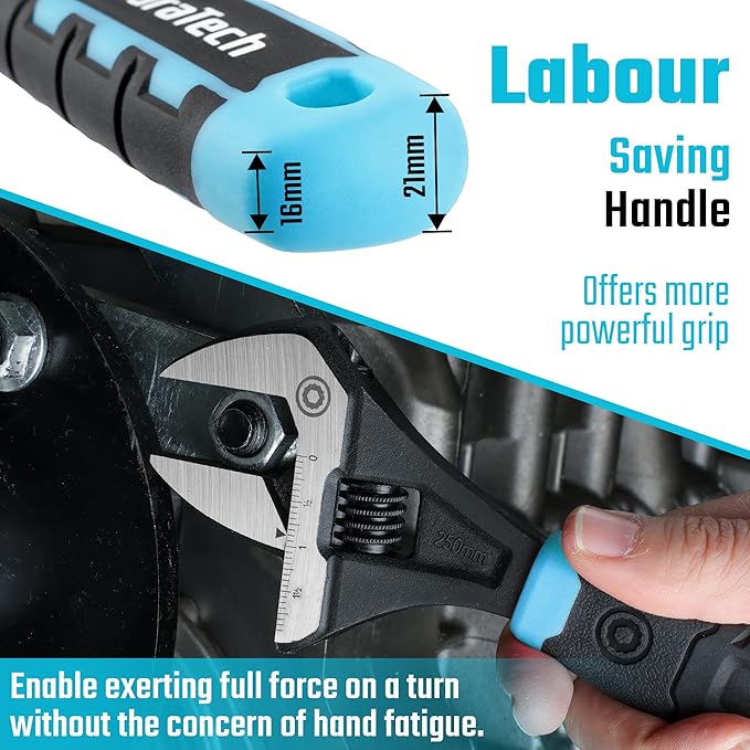 DURATECH 10-Inch Adjustable Wrench, Wide Jaw Opening Plumbing Wrench, CR-V Steel, SAE and Metric Scale Marked, Ergonomic Grip