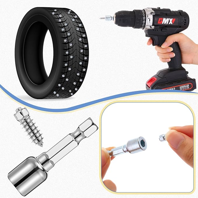 500pcs 6x20mm Carbide Screw Tire Studs Anti Slip Snow Tire Studs Wheel Tyre Anti Ice Snow Spikes for SUV/tractor/ATV/UTV/motorcycle, with Installation Tool