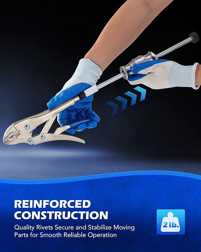 Orion Motor Tech Vise Grip Slide Hammer, 9.8 in Locking Pliers 2 lb Slide Hammer with Quick Release Swivel Connector, Locking Pliers Slide Hammer Set for Nail Bolt Pin Seal CV Axle Removal