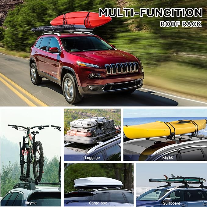 300Lbs Lockable Roof Rack Crossbars Compatible with Jeep Cherokee 2014-2023, Heavy Duty Aluminum Cross Bar Fit Luggage Luggage Kayaks Bicycles Snowboard