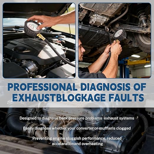 Exhaust Back Pressure Tester Kit, 7-Foot High Temp Hose & Carrying Case, Automotive Diesel Engine Diagnostic Tool for Accurate Pressure Testing