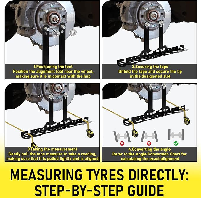 Alignment Tools Automotive, Toe Plates Wheel Alignment Tool, Car Tire Measure Kit with 2 Measuring Stands, 2 Tape Measures