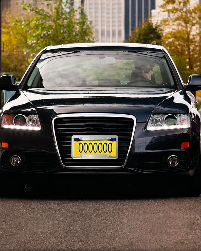 Stainless Steel License Plate Frames- 2 Pack Mirror Polished Front & Rear Auto Car Tag Holder, Heavy Duty Chrome Bracket with Mount Hardware, Screws Caps