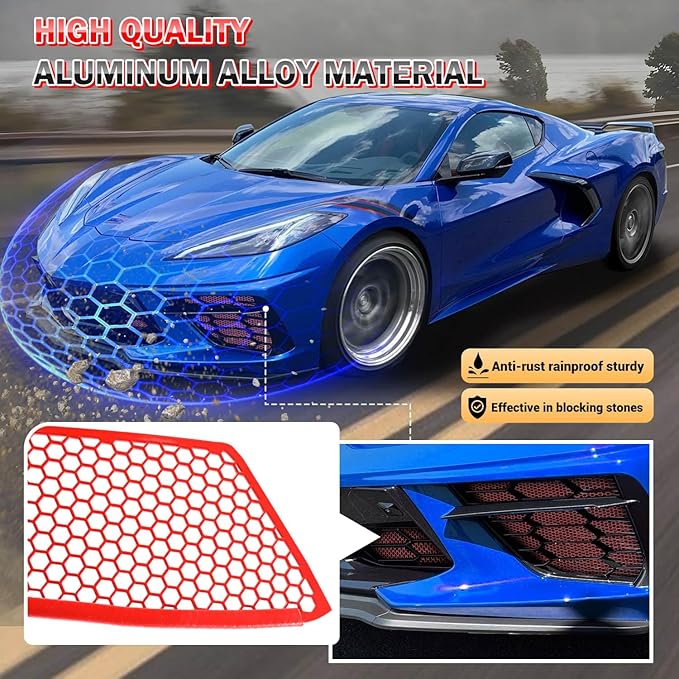 4Pcs Black Upgraded Front Outer & Inner Radiator Guard,Body Bumper OEM Style Front Outer Grill Guard Car Grille Vents Insert Mesh Set for Corvette C8 Stingray Z51 Convertible/HTC 2020-2025