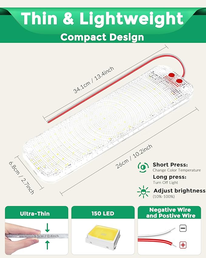 150LED 12V-30V RV Lights Interior, 12 Volt LED Lights with 3 Colors&Dimmable Brightness, Ultra Bright Ceiling Dome Light Fixture Interior for Van, Car, Camper, RV, Boat, Trailer(2700-6000K)