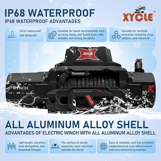 10000lbs Electric Winch 12V IP68waterproof Off-Road Vehicle Rescue winchs with2wireless Remote Controls and1/2"Synthetic Rope Suitable for Towing SUVs,Loggers,Trucks,Trailers,Jeeps,4WD(Black)