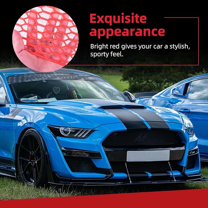 AggAuto 47"x16" ABS Plastic Universal Car Grill Mesh, Automotive Grille Insert Bumper Honeycomb Hole 10x25mm Hex Grids Red